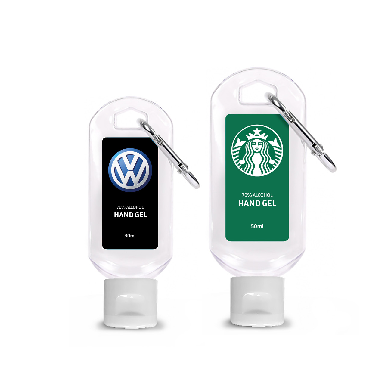 30ml & 50ml Carabiner Sanitiser_VW & Starbucks