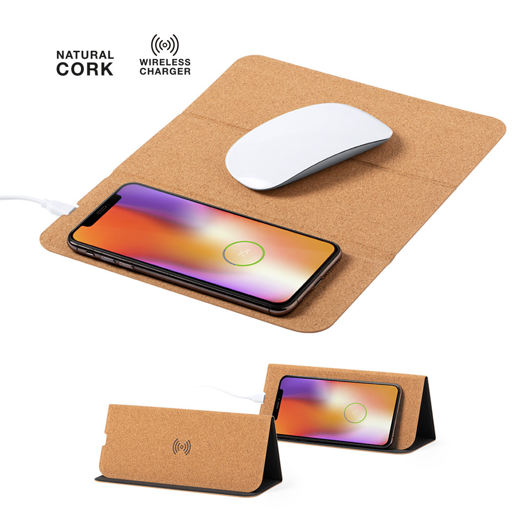 Cork Wireless Charger Mousemat and Stand
