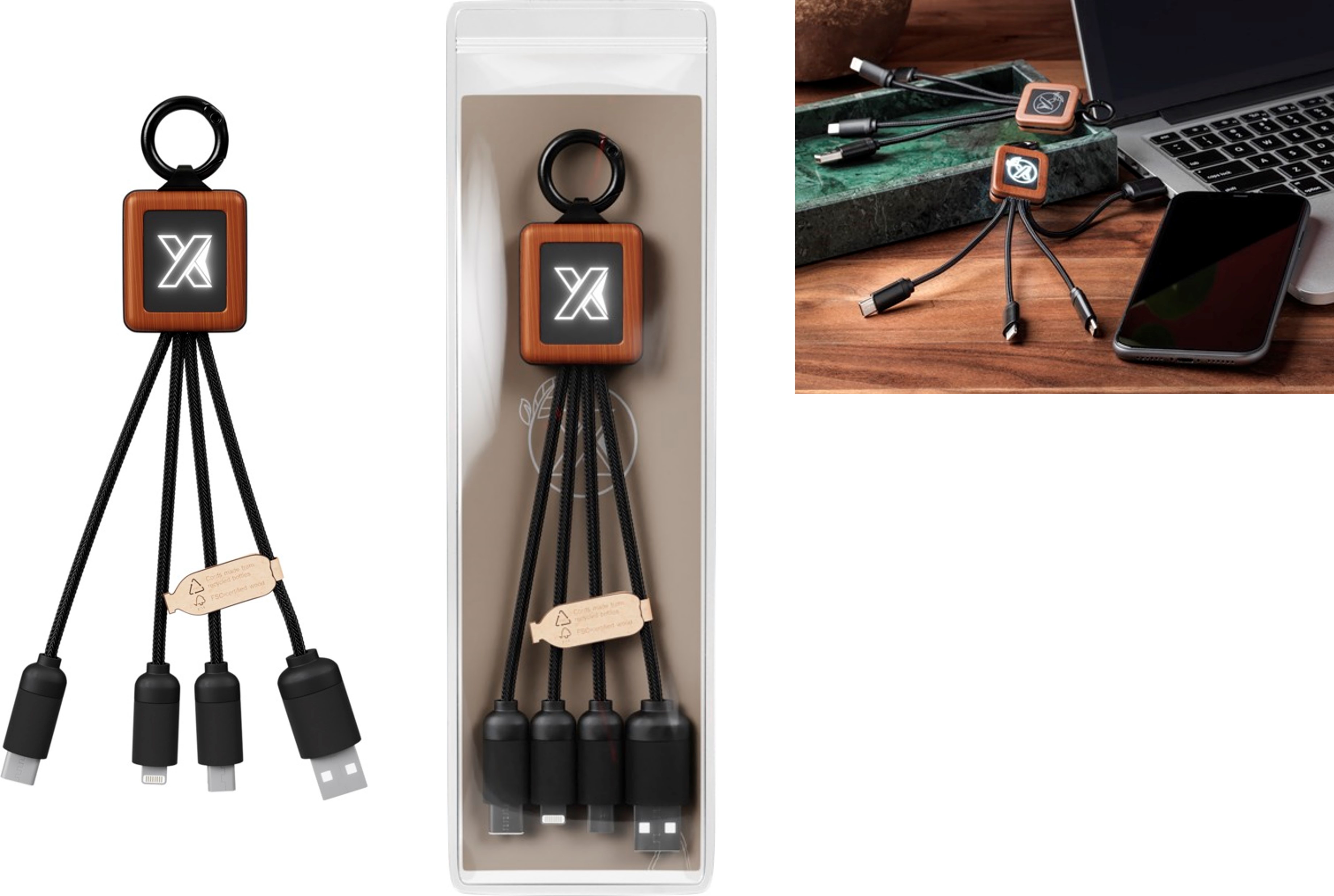 3in1 Wood and RPET Charging Cable